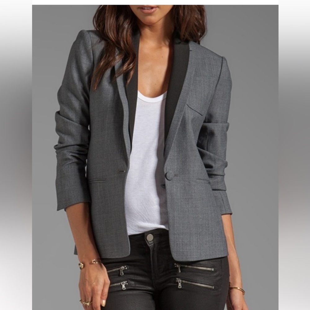 Theory Modern Donelly Wool Contrasy Lapel Trim Gray Blazer Jacket 2